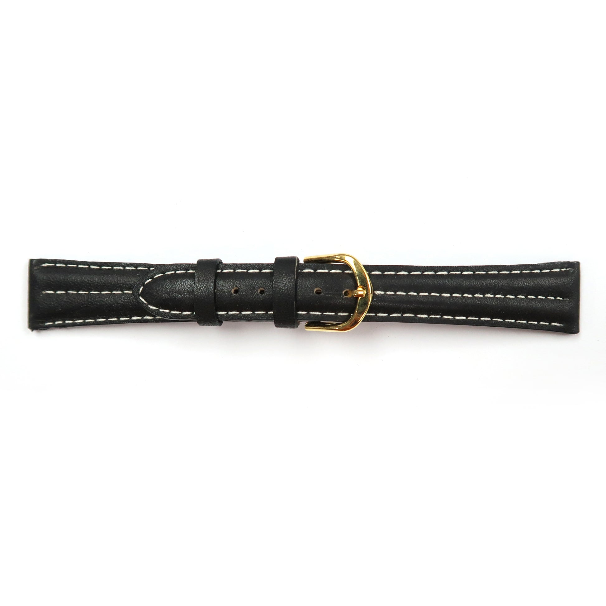 Genuine Leather Watch Band 18mm Padded Classic Plain Grain White Stitched in Black - Universal Jewelers & Watch Tools Inc. 