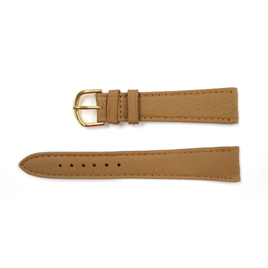 Genuine Leather Watch Band 18mm Flat Classic Plain Grain Stitched in Light Brown - Universal Jewelers & Watch Tools Inc. 