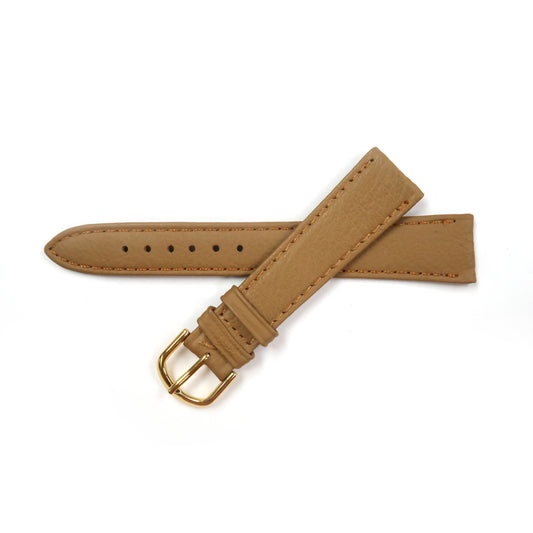 Genuine Leather Watch Band 18mm Flat Classic Plain Grain Stitched in Light Brown - Universal Jewelers & Watch Tools Inc. 