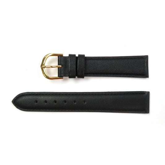 Genuine Leather Watch Band 18mm Padded Classic Plain Grain in Black - Universal Jewelers & Watch Tools Inc. 