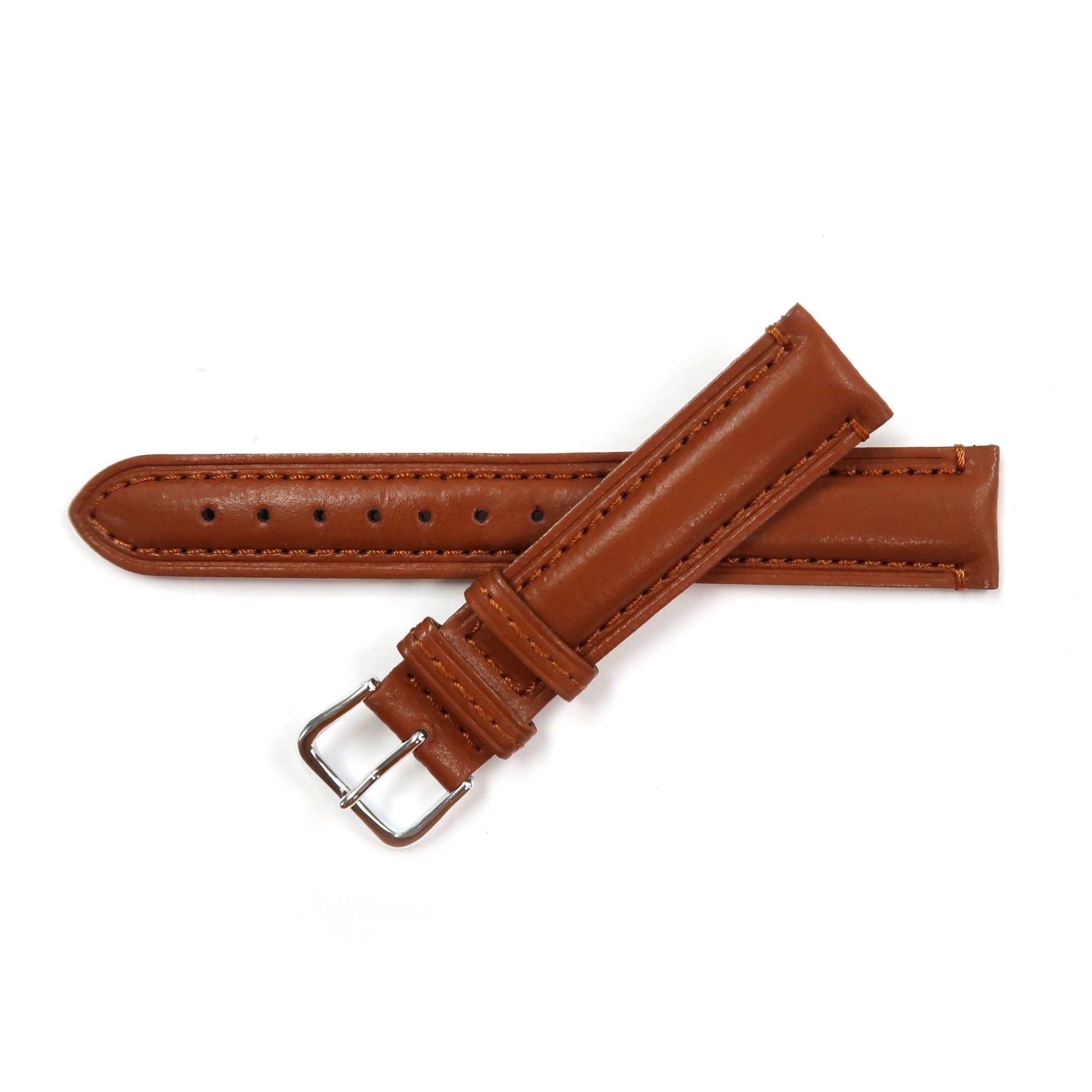 Genuine Leather Watch Band 20mm Padded Classic Plain Grain in Tan - Universal Jewelers & Watch Tools Inc.
