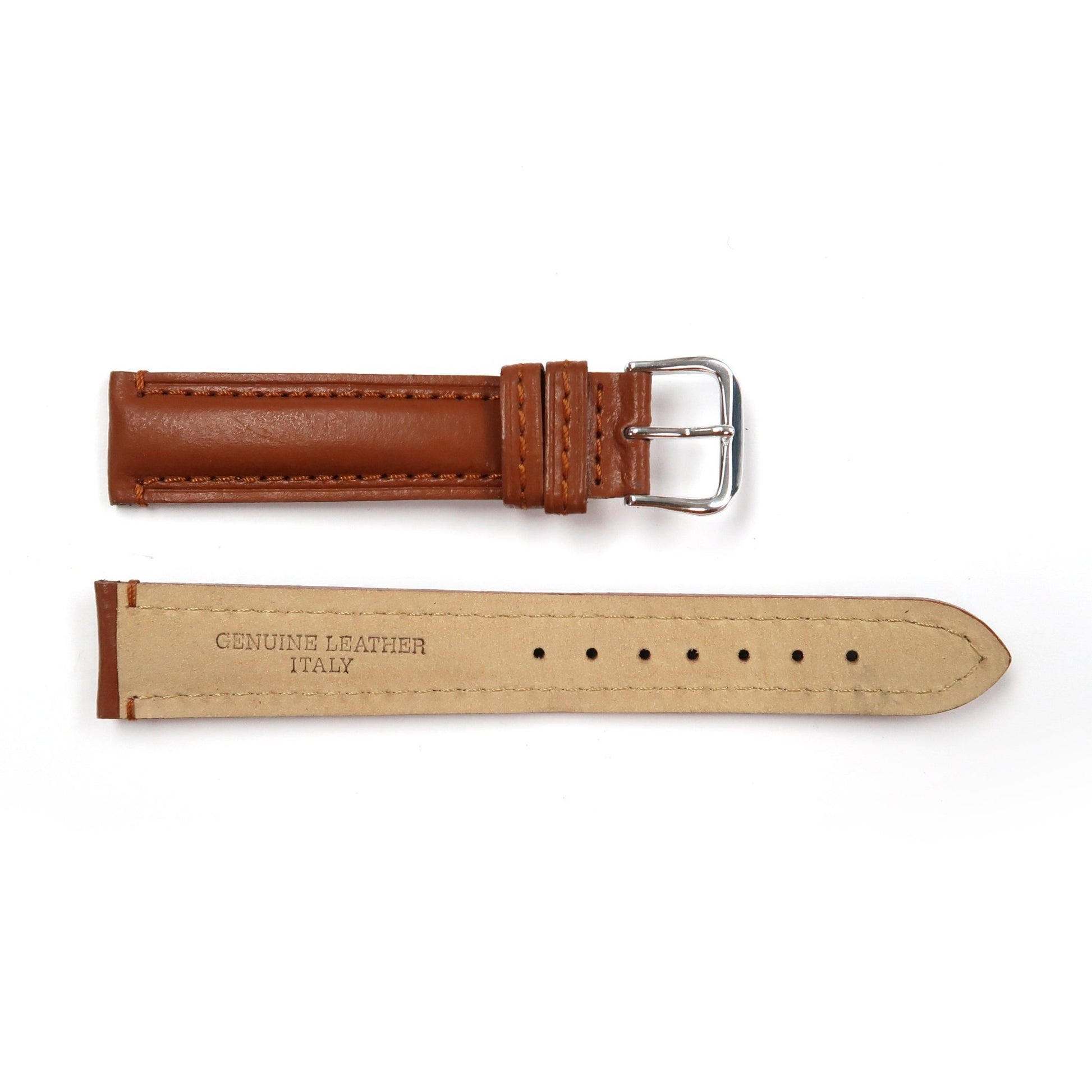Genuine Leather Watch Band 20mm Padded Classic Plain Grain in Tan - Universal Jewelers & Watch Tools Inc.