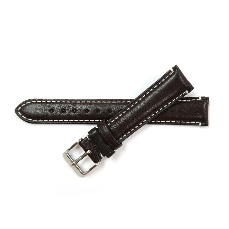 Load image into Gallery viewer, Genuine Leather Watch Band 18, 19mm Padded Classic Plain Grain Red, Blue, Orange and White Stitched in Black and Brown - Universal Jewelers &amp; Watch Tools Inc. 
