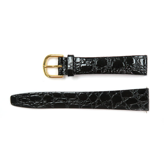 Genuine Leather Watch Band 16mm, 18mm, 19mm Flat Croco Grain in Black - Universal Jewelers & Watch Tools Inc. 