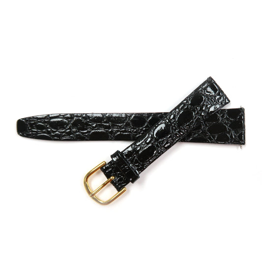Genuine Leather Watch Band 16mm, 18mm, 19mm Flat Croco Grain in Black - Universal Jewelers & Watch Tools Inc. 