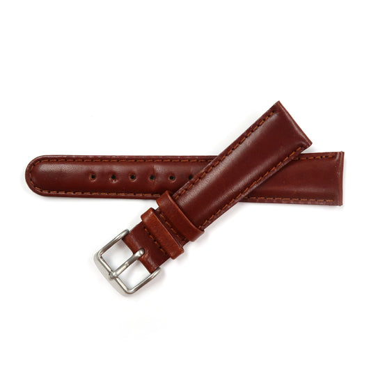 Genuine Leather Watch Band 19mm, 20mm and 21mm Padded Classic Plain Grain in Brown - Universal Jewelers & Watch Tools Inc. 