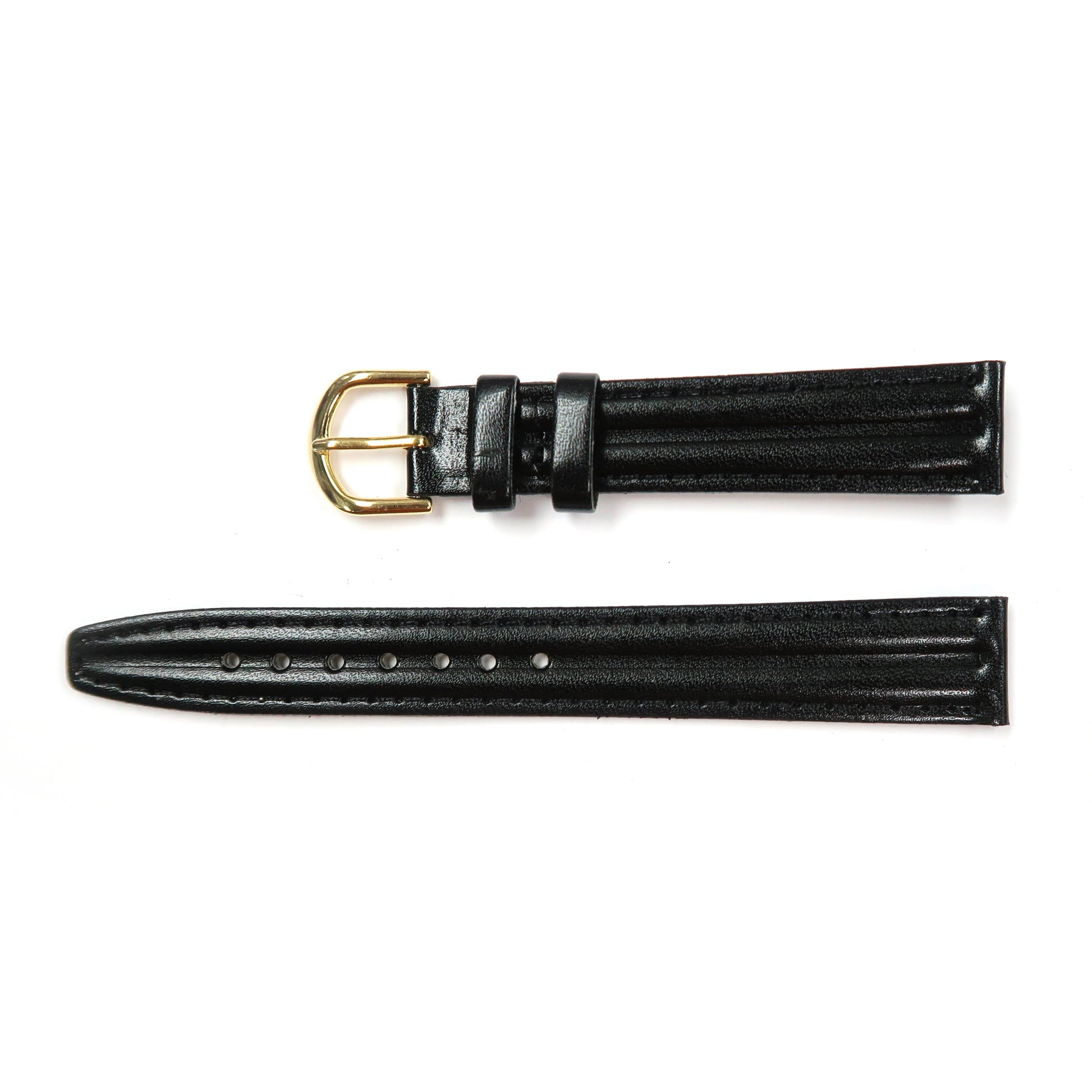 Genuine Leather Watch Band 16mm Padded Classic Plain Grain Stitched in Black and Brown - Universal Jewelers & Watch Tools Inc. 