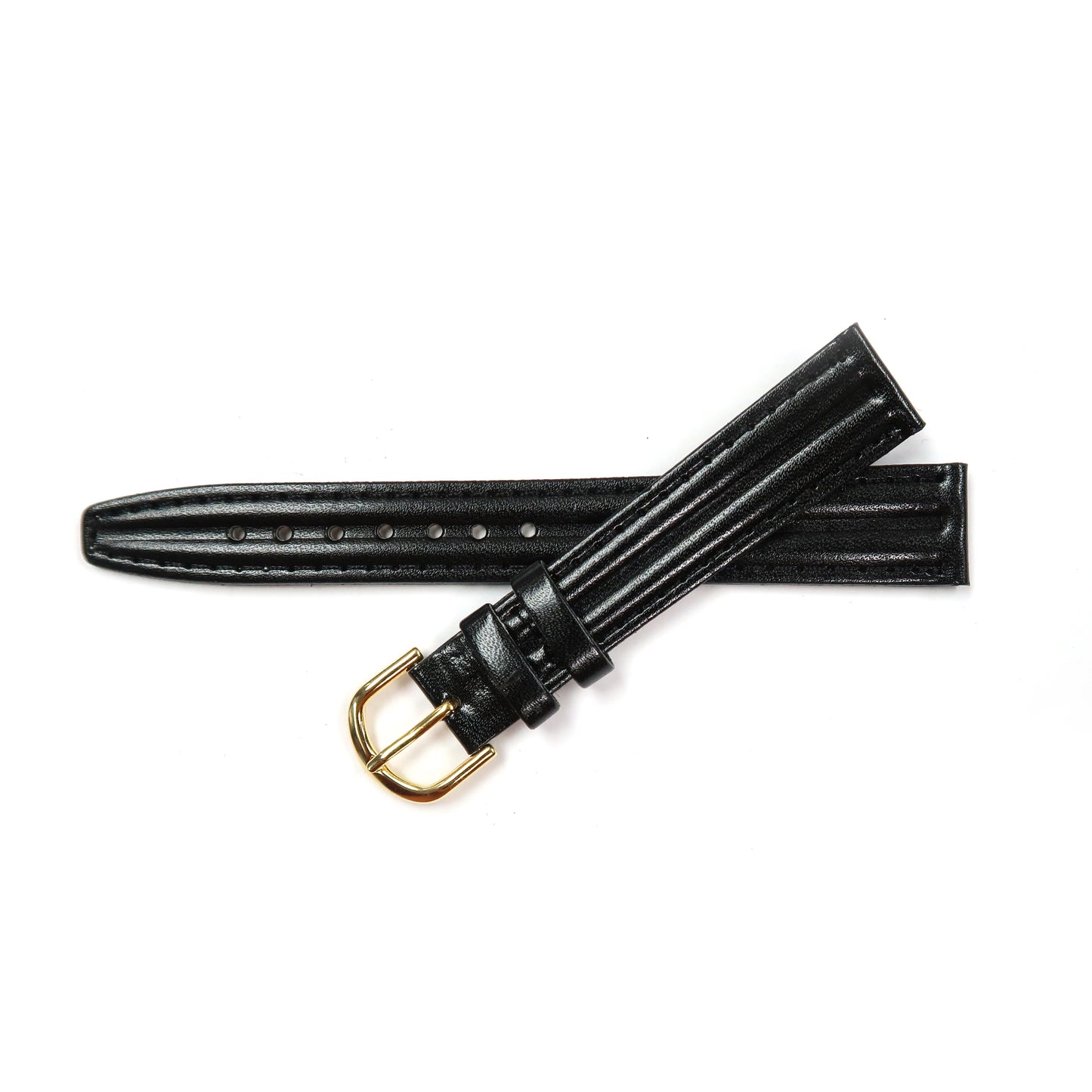 Genuine Leather Watch Band 16mm Padded Classic Plain Grain Stitched in Black and Brown - Universal Jewelers & Watch Tools Inc. 