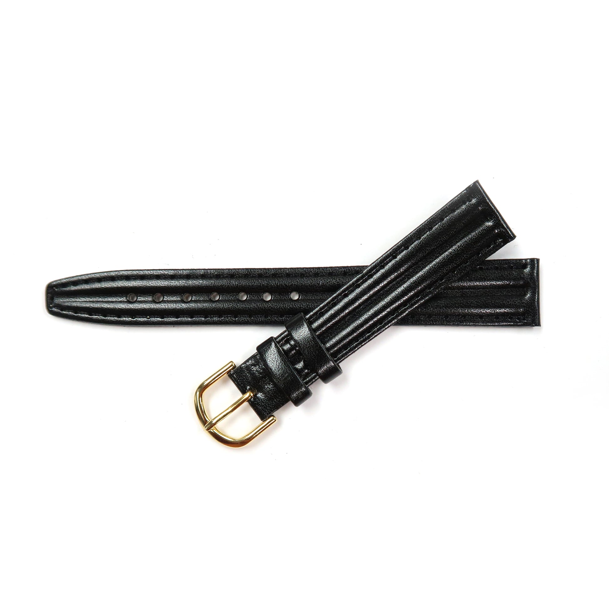 Genuine Leather Watch Band 16mm Padded Classic Plain Grain Stitched in Black and Brown - Universal Jewelers & Watch Tools Inc. 
