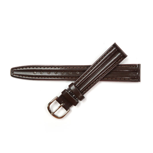Genuine Leather Watch Band 16mm Padded Classic Plain Grain Stitched in Black and Brown - Universal Jewelers & Watch Tools Inc. 