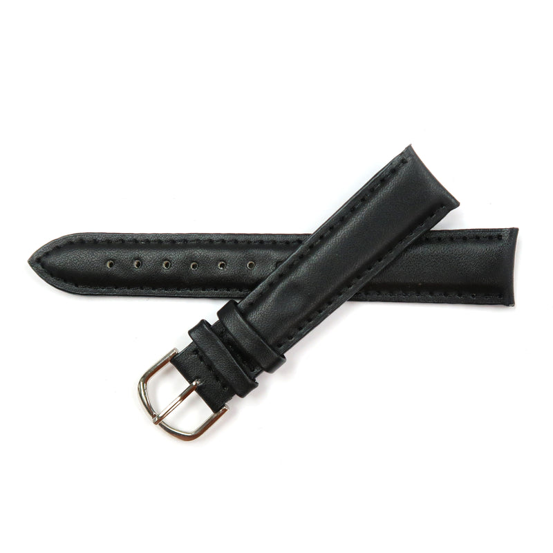 Load image into Gallery viewer, Genuine Leather Watch Band 18mm Padded Classic Plain Grain Stitched in Black - Universal Jewelers &amp; Watch Tools Inc. 
