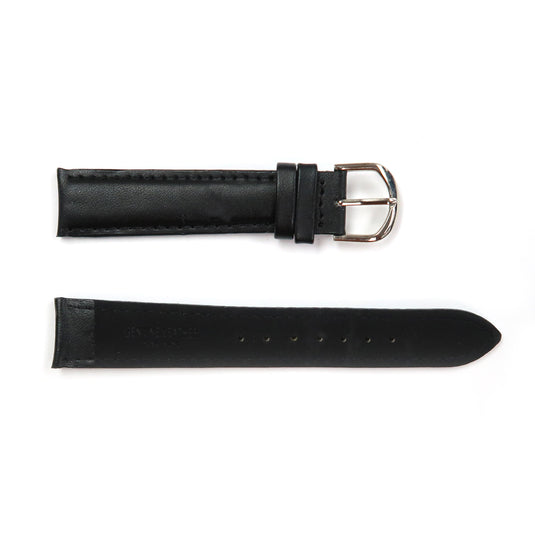 Genuine Leather Watch Band 18mm Padded Classic Plain Grain Stitched in Black - Universal Jewelers & Watch Tools Inc. 