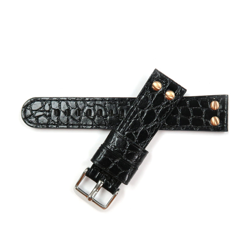 Load image into Gallery viewer, Genuine Leather Watch Band 20mm Flat Croco Grain in Black - Universal Jewelers &amp; Watch Tools Inc. 
