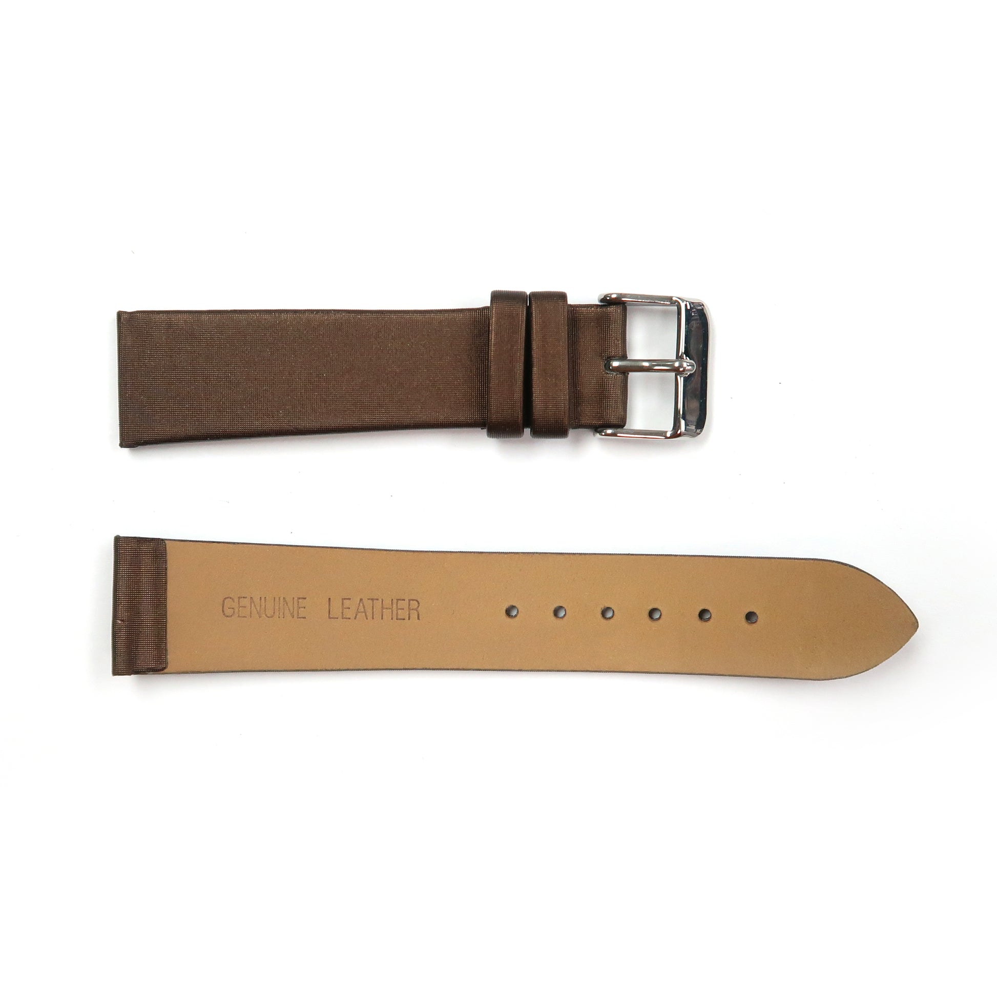 Genuine Leather/Fabric Watch Band 20mm Flat Classic Plain Grain in Brown - Universal Jewelers & Watch Tools Inc. 