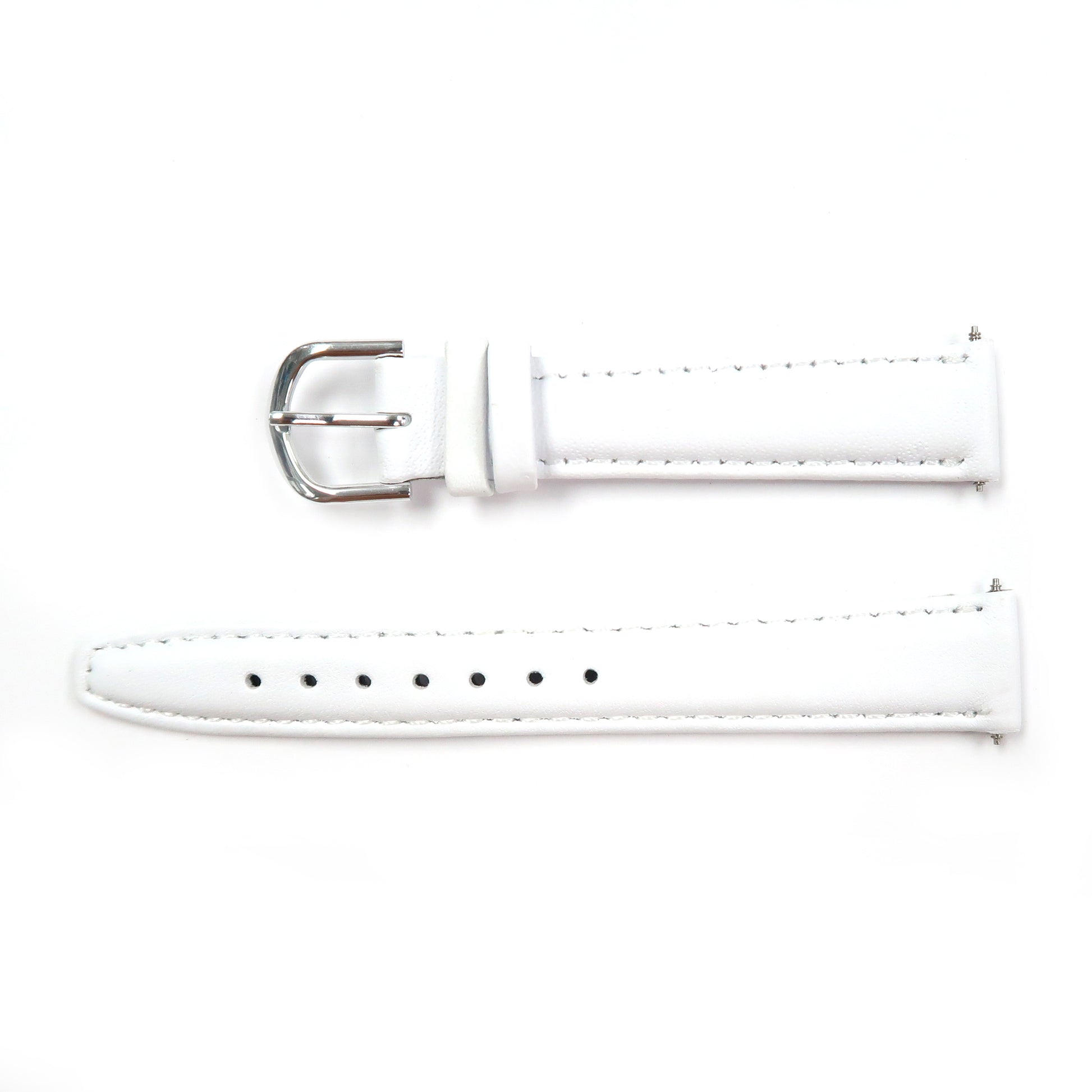Genuine Leather Watch Band 16mm Padded Classic Plain Grain Stitched ,White Color - Universal Jewelers & Watch Tools Inc. 