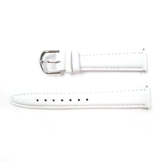 Genuine Leather Watch Band 16mm Padded Classic Plain Grain Stitched ,White Color - Universal Jewelers & Watch Tools Inc. 