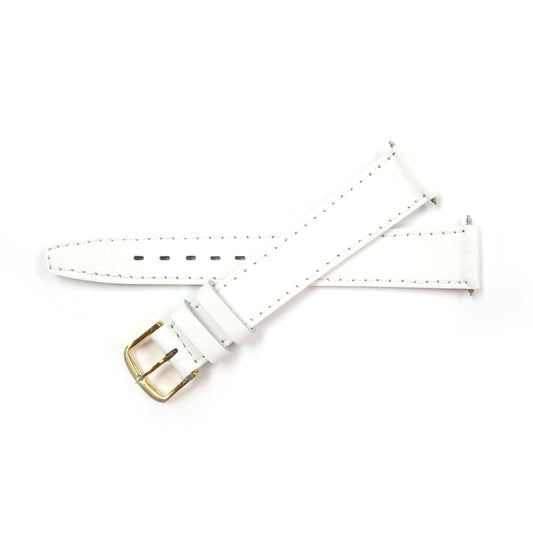 Genuine Leather Watch Band 16mm and 18mm Flat Classic Plain Grain Stitched in White - Universal Jewelers & Watch Tools Inc. 