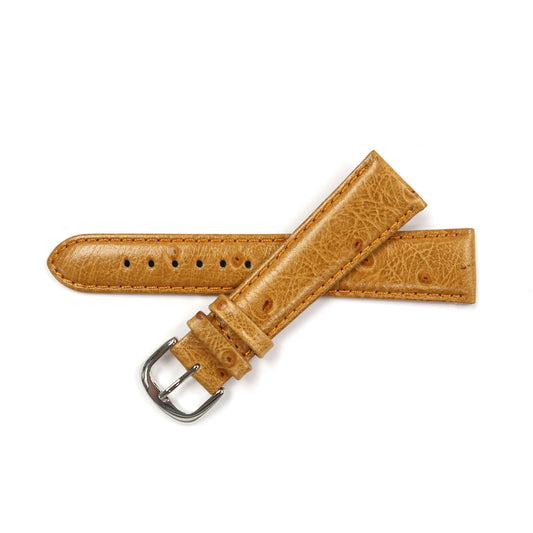 Genuine Leather Watch Band 20mm Padded Ostrich Grain Stitched in Light Brown - Universal Jewelers & Watch Tools Inc. 