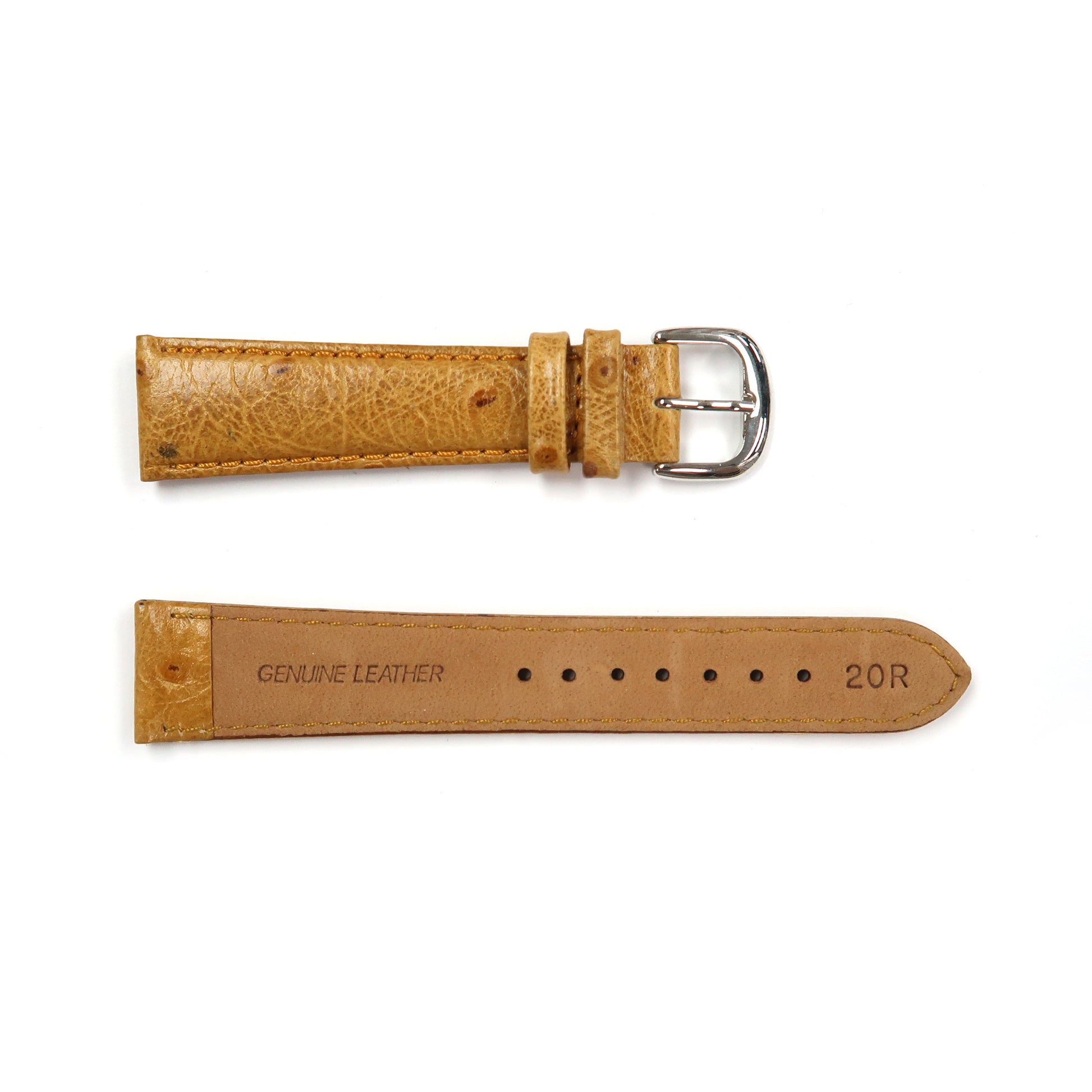 Genuine Leather Watch Band 20mm Padded Ostrich Grain Stitched in Light Brown - Universal Jewelers & Watch Tools Inc. 
