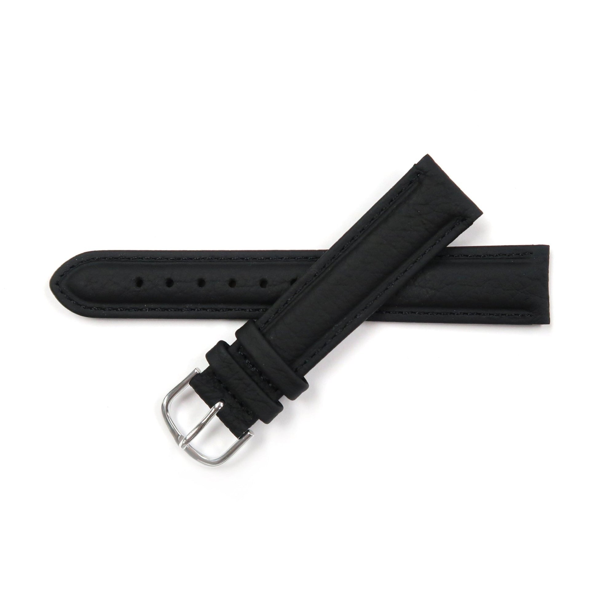 Genuine Leather Watch Band 16 - 26mm Padded Classic Plain Grain Stitched in Black, Dark Blue, Brown, Dark Brown, Tan, Burgundy - Universal Jewelers & Watch Tools Inc.