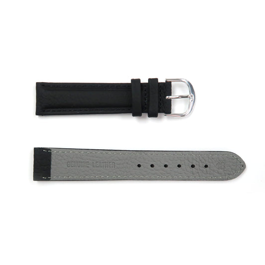 Genuine Leather Watch Band 18-20mm Padded Classic Plain Grain Stitched in Black - Universal Jewelers & Watch Tools Inc. 