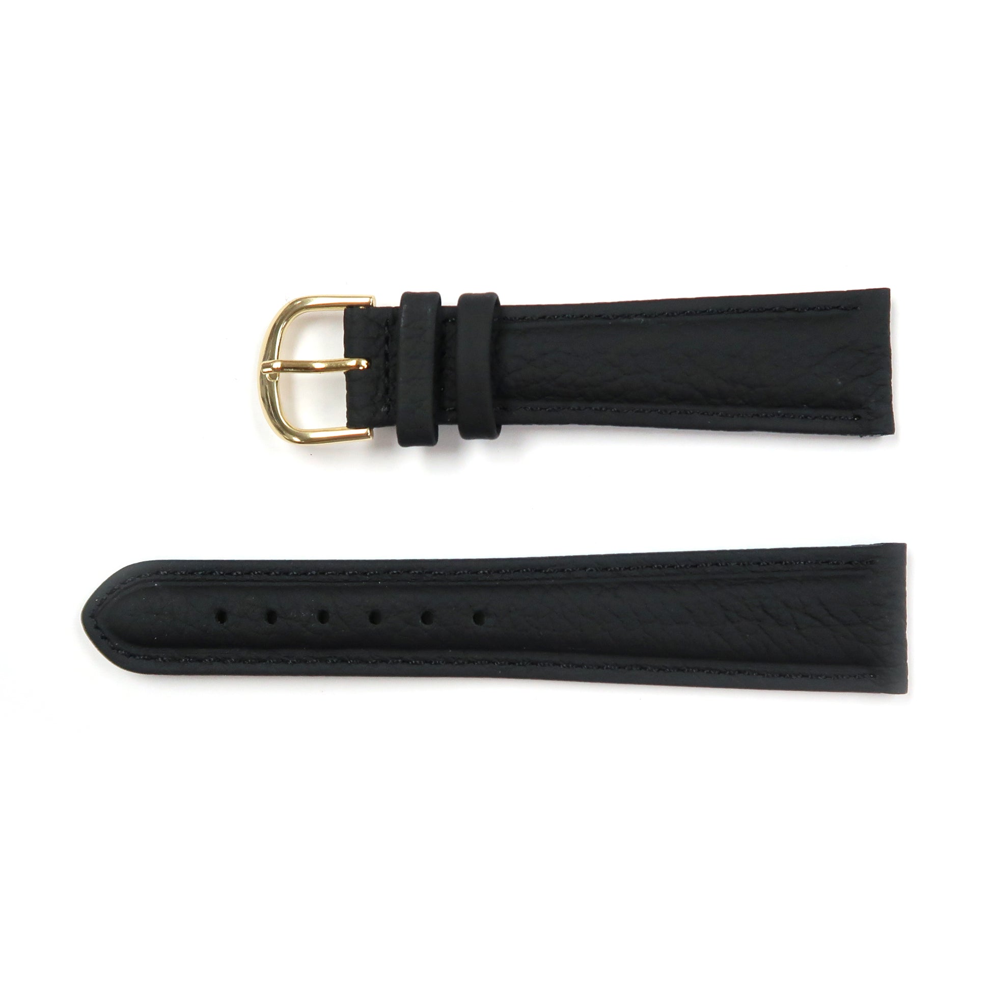Genuine Leather Watch Band 18-20mm Padded Classic Plain Grain Stitched in Black - Universal Jewelers & Watch Tools Inc. 