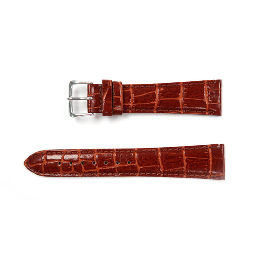 Genuine Leather Watch Band 16-20mm Padded Alligator Grain Stitched in Brown, Tan and Red - Universal Jewelers & Watch Tools Inc. 