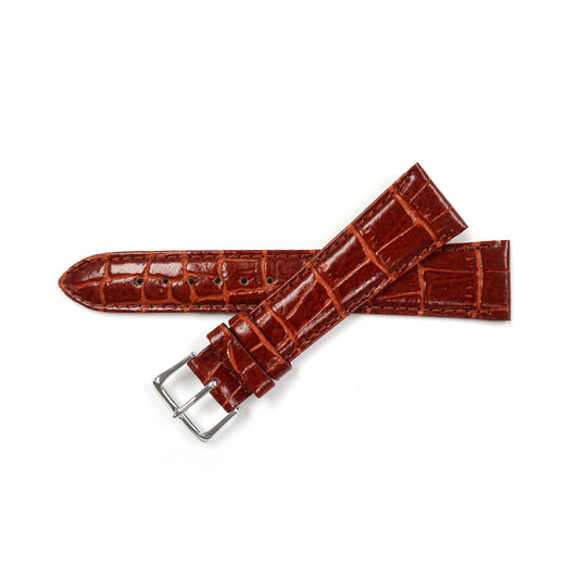 Genuine Leather Watch Band 16-20mm Padded Alligator Grain Stitched in Brown, Tan and Red - Universal Jewelers & Watch Tools Inc. 