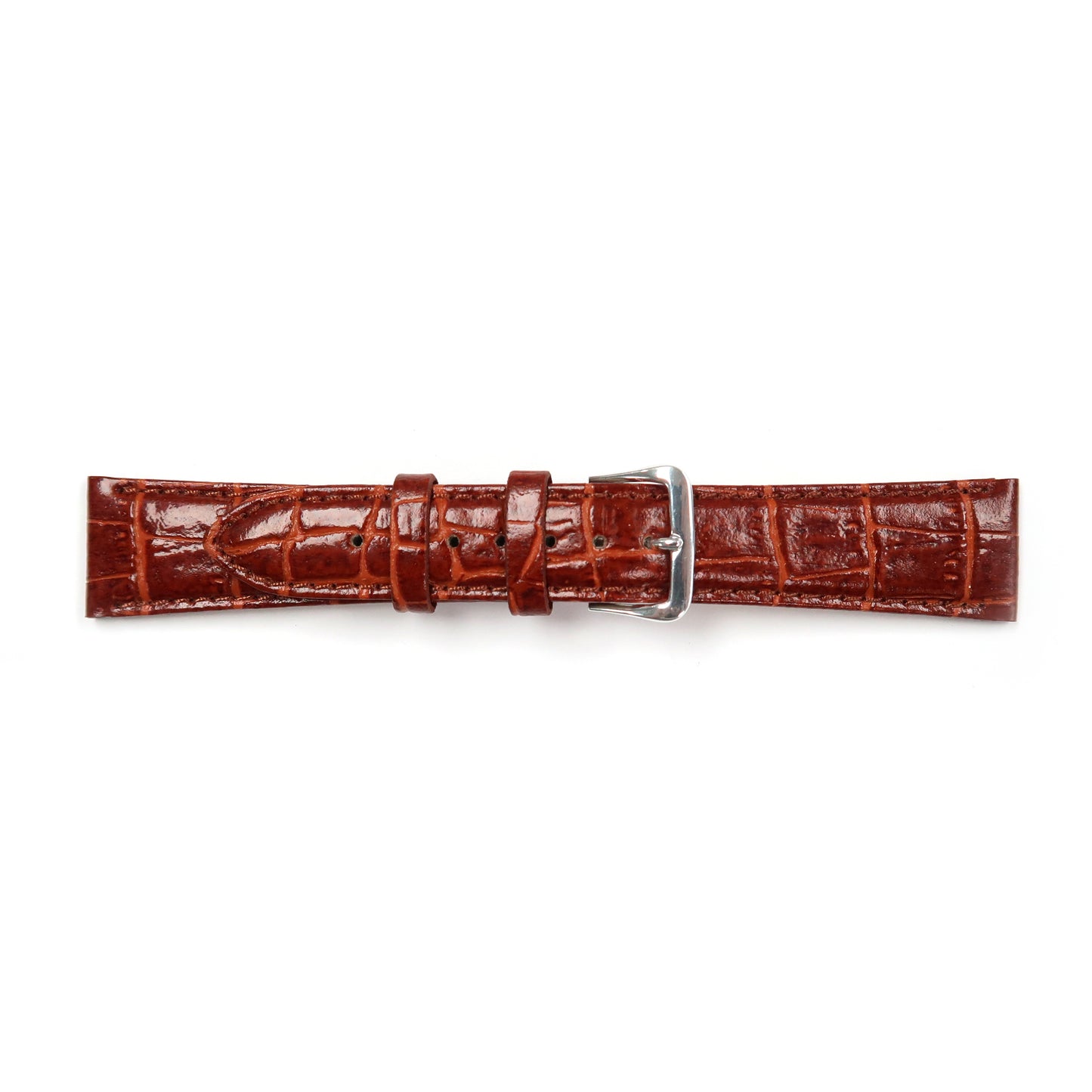 Genuine Leather Watch Band 16-20mm Padded Alligator Grain Stitched in Brown, Tan and Red - Universal Jewelers & Watch Tools Inc. 