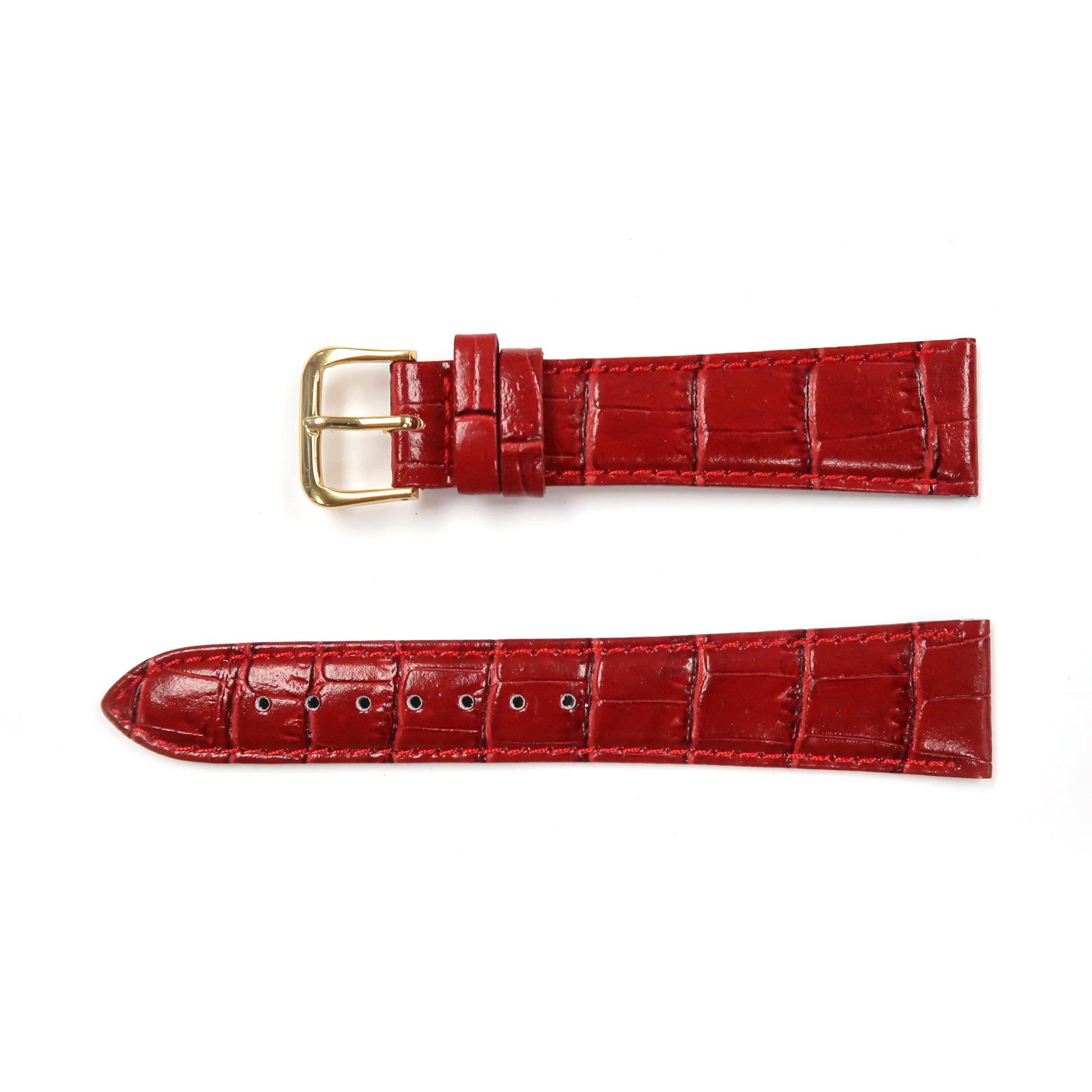 Genuine Leather Watch Band 16-20mm Padded Alligator Grain Stitched in Brown, Tan and Red - Universal Jewelers & Watch Tools Inc. 