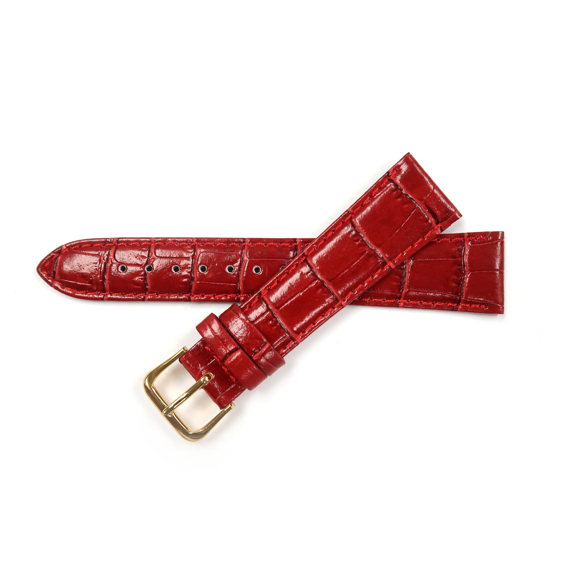 Genuine Leather Watch Band 16-20mm Padded Alligator Grain Stitched in Brown, Tan and Red - Universal Jewelers & Watch Tools Inc. 