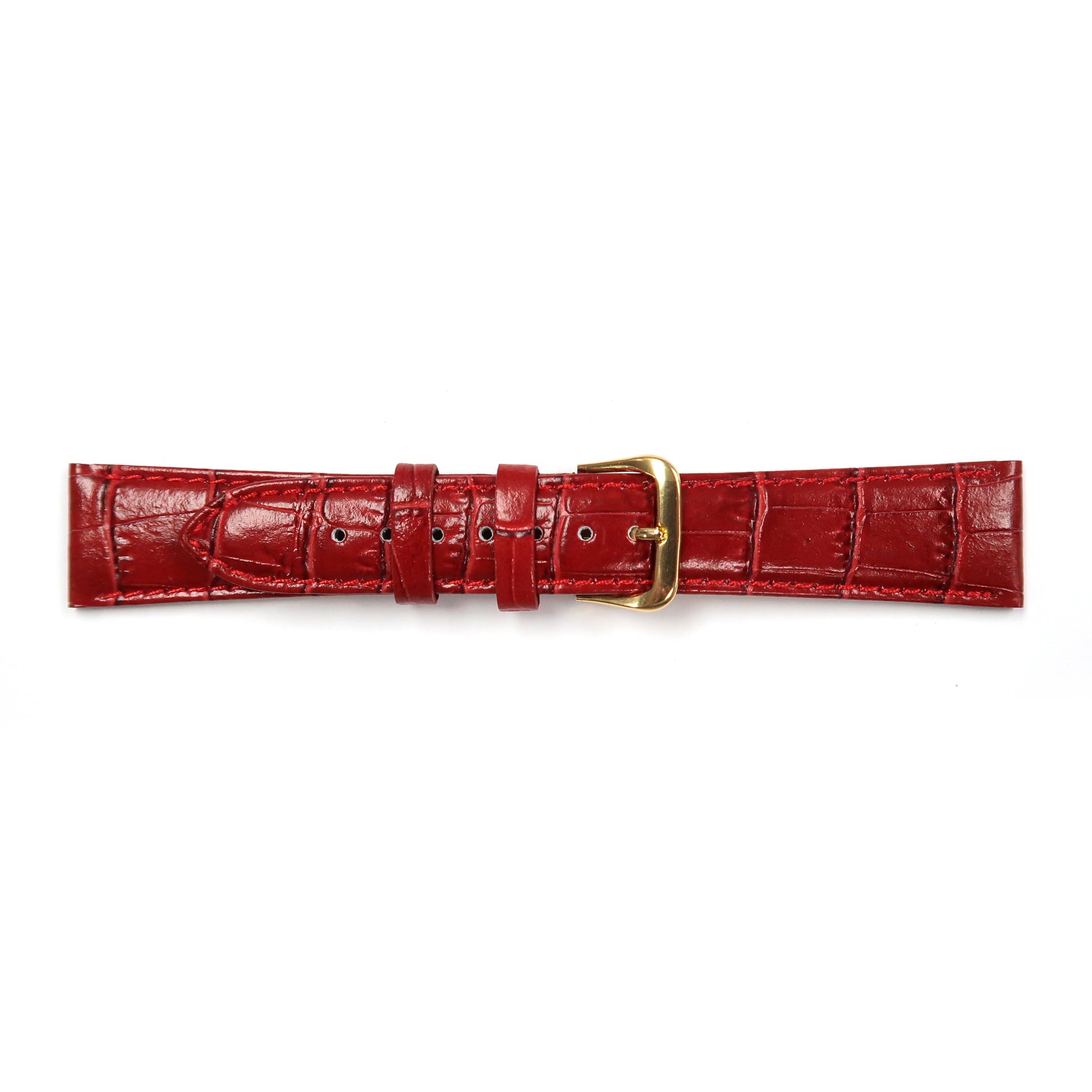 Genuine Leather Watch Band 16-20mm Padded Alligator Grain Stitched in Brown, Tan and Red - Universal Jewelers & Watch Tools Inc. 