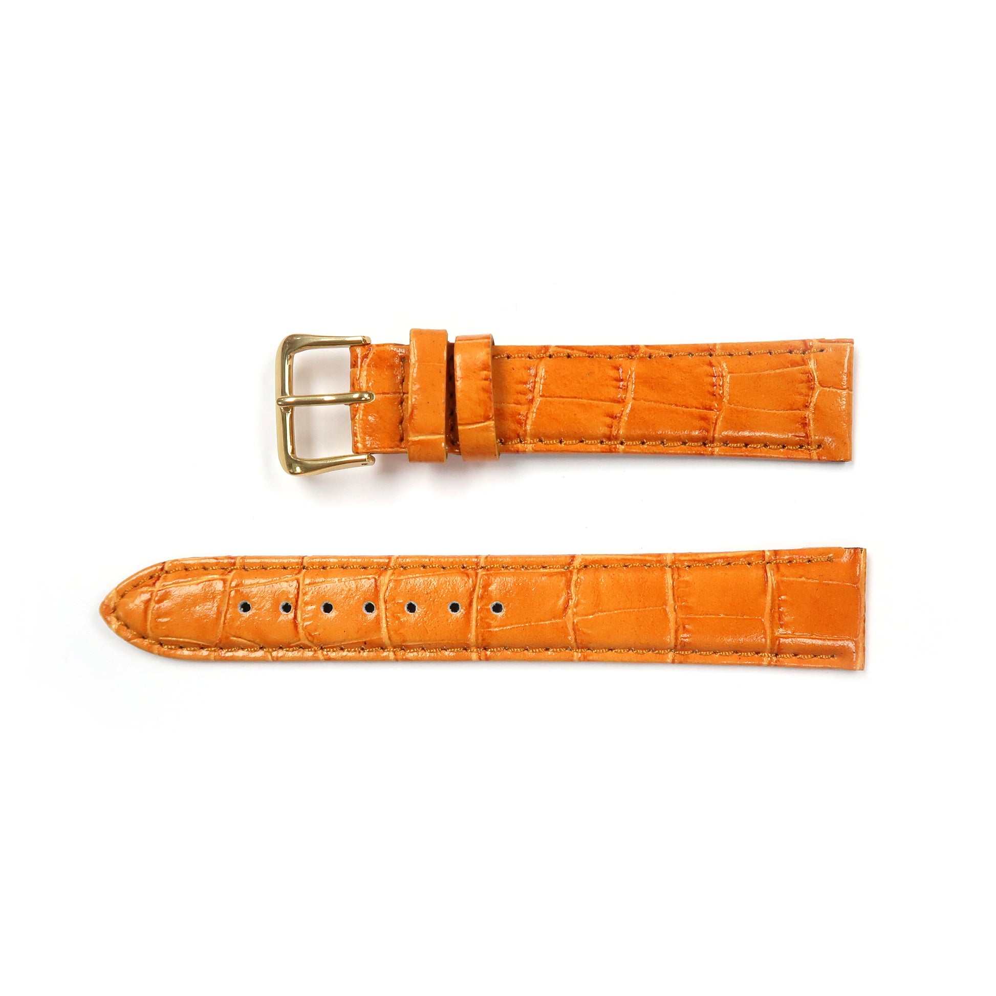 Genuine Leather Watch Band 16-20mm Padded Alligator Grain Stitched in Brown, Tan and Red - Universal Jewelers & Watch Tools Inc. 