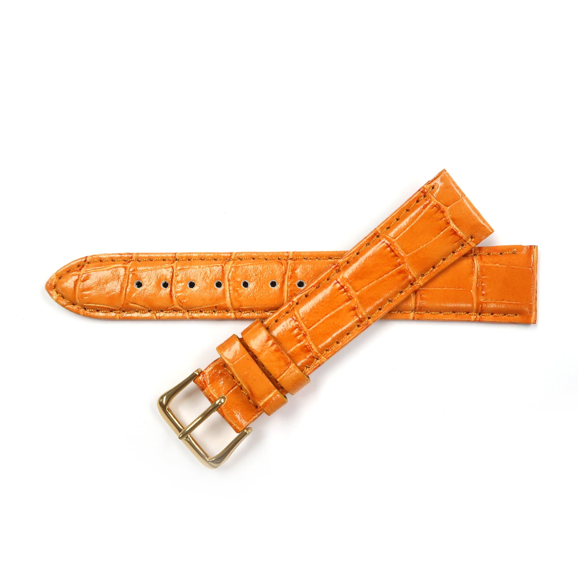 Genuine Leather Watch Band 16-20mm Padded Alligator Grain Stitched in Brown, Tan and Red - Universal Jewelers & Watch Tools Inc. 