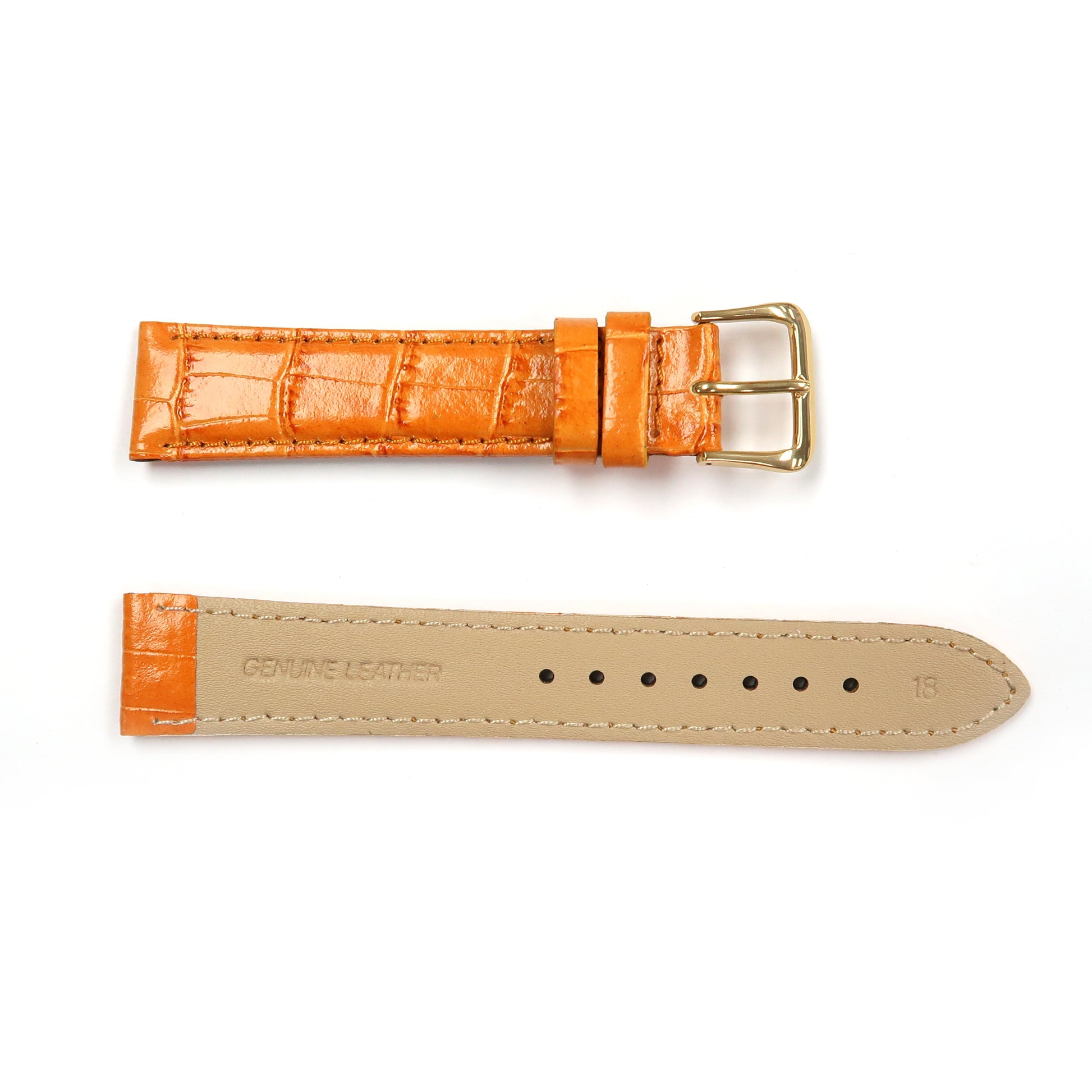 Genuine Leather Watch Band 16-20mm Padded Alligator Grain Stitched in Brown, Tan and Red - Universal Jewelers & Watch Tools Inc. 