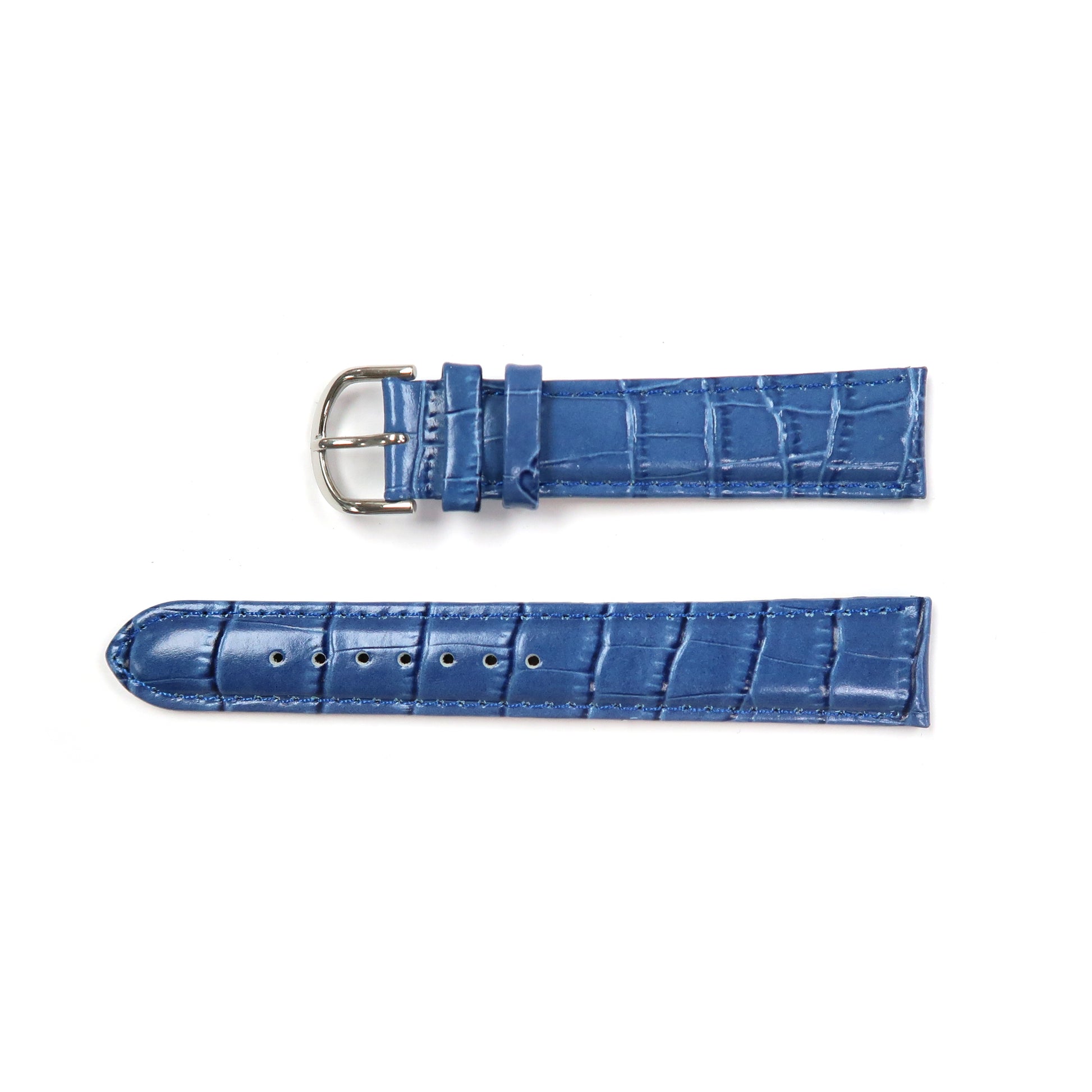 Leather Watch Band 18mm Padded Alligator Grain Stitched in Brown, Blue and Light Brown - Universal Jewelers & Watch Tools Inc. 