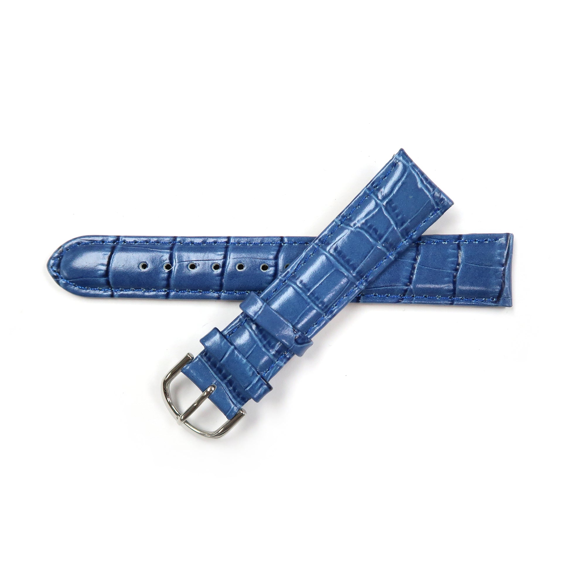 Leather Watch Band 18mm Padded Alligator Grain Stitched in Brown, Blue and Light Brown - Universal Jewelers & Watch Tools Inc. 