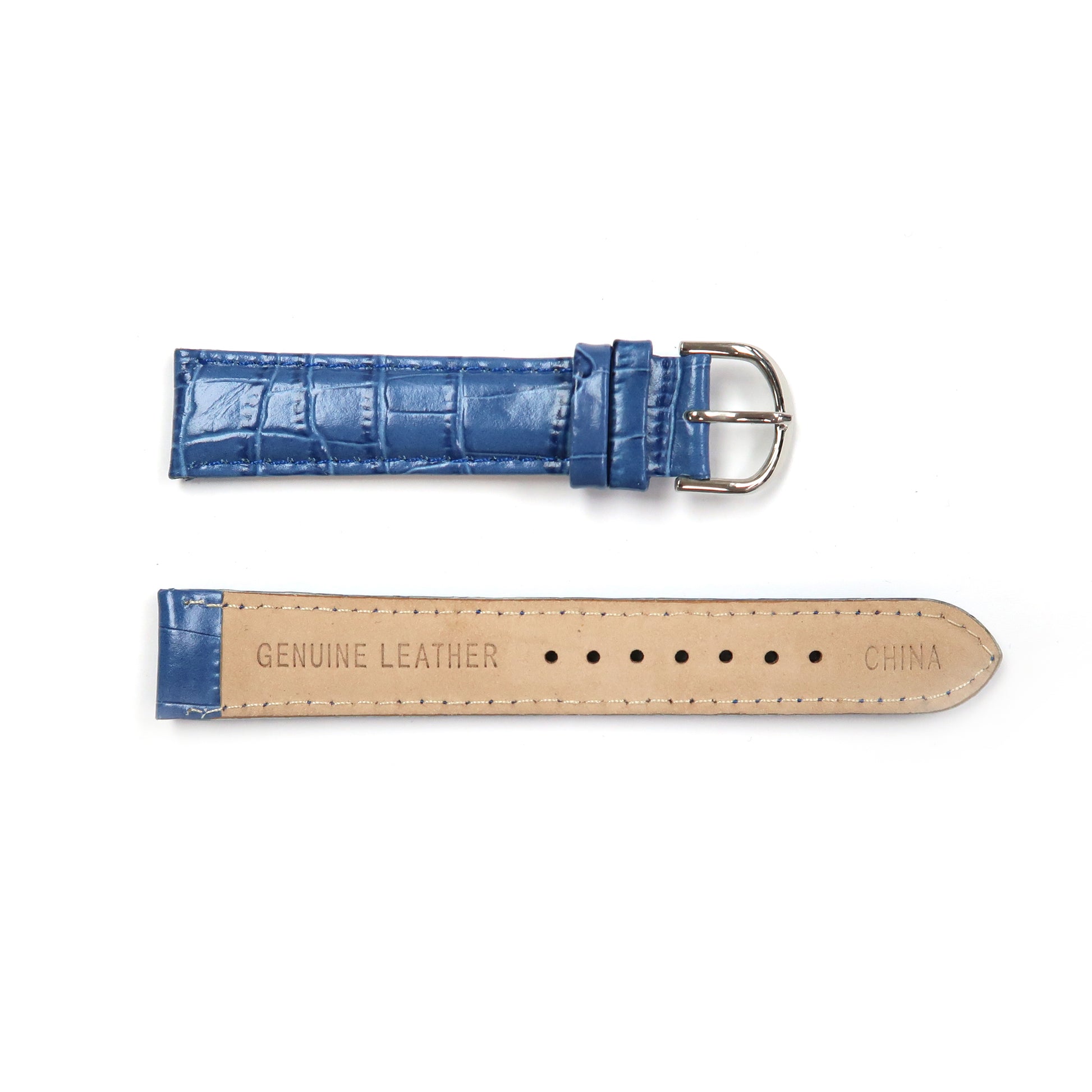 Leather Watch Band 18mm Padded Alligator Grain Stitched in Brown, Blue and Light Brown - Universal Jewelers & Watch Tools Inc. 