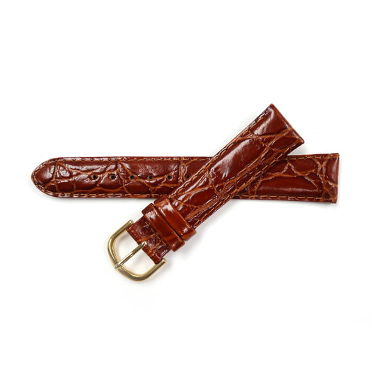 Leather Watch Band 18mm Padded Alligator Grain Stitched in Brown, Blue and Light Brown - Universal Jewelers & Watch Tools Inc. 