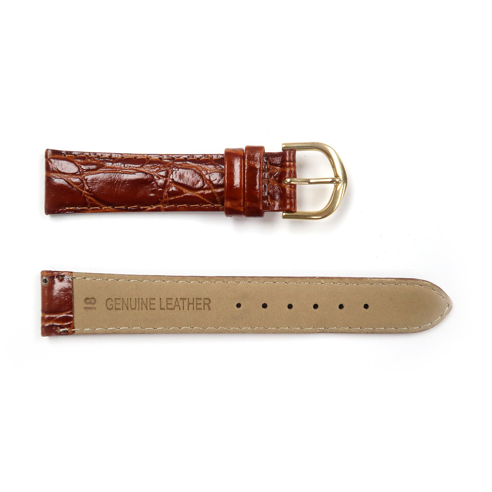 Leather Watch Band 18mm Padded Alligator Grain Stitched in Brown, Blue and Light Brown - Universal Jewelers & Watch Tools Inc. 