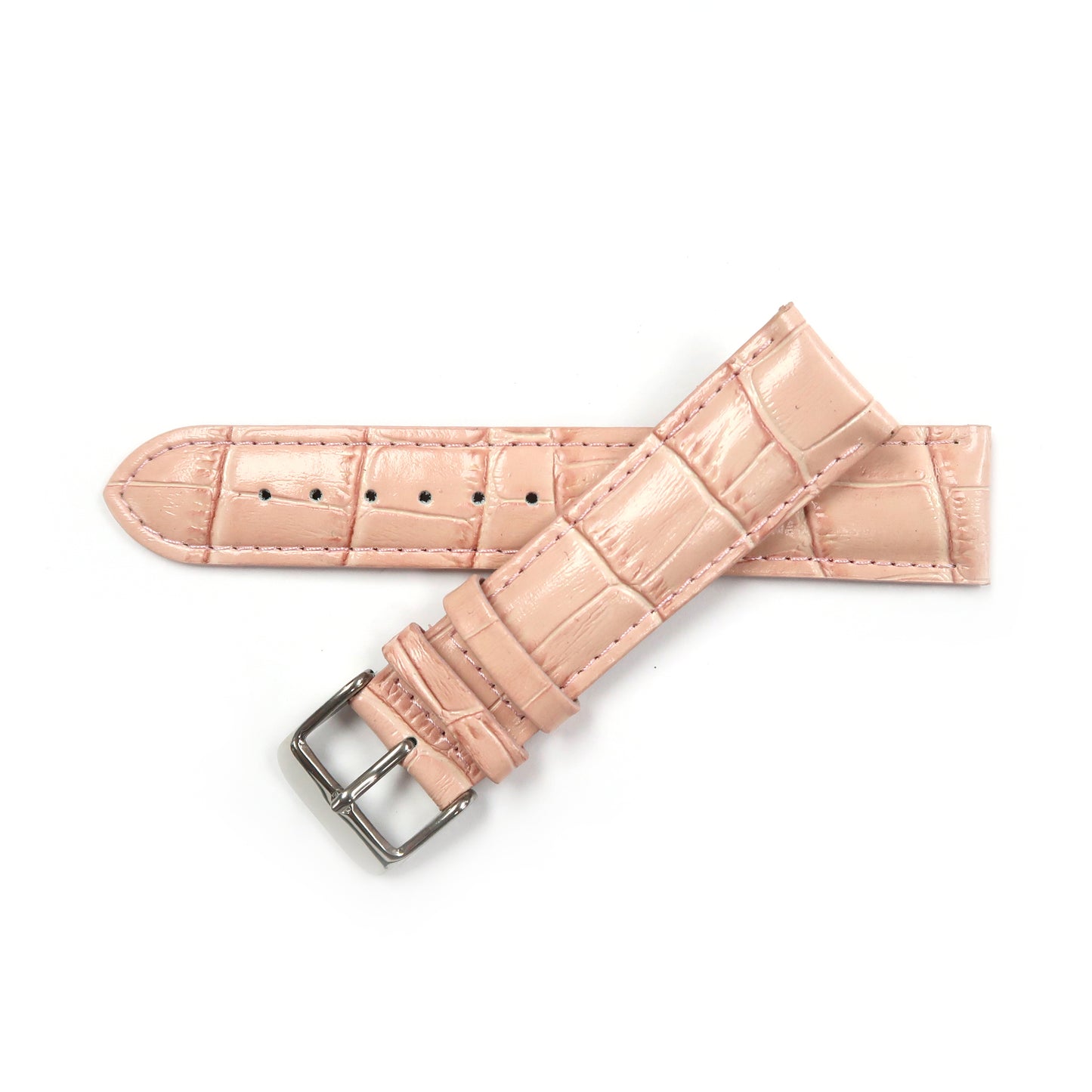 Genuine Leather Watch Band 20mm Padded Stitched Alligator Grain in Pink - Universal Jewelers & Watch Tools Inc. 