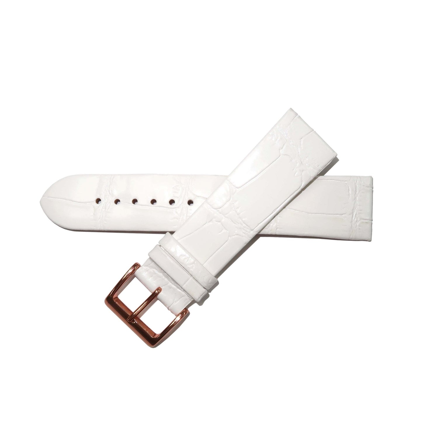 Genuine Leather Watch Band 22mm Flat Alligator Grain in White - Universal Jewelers & Watch Tools Inc.