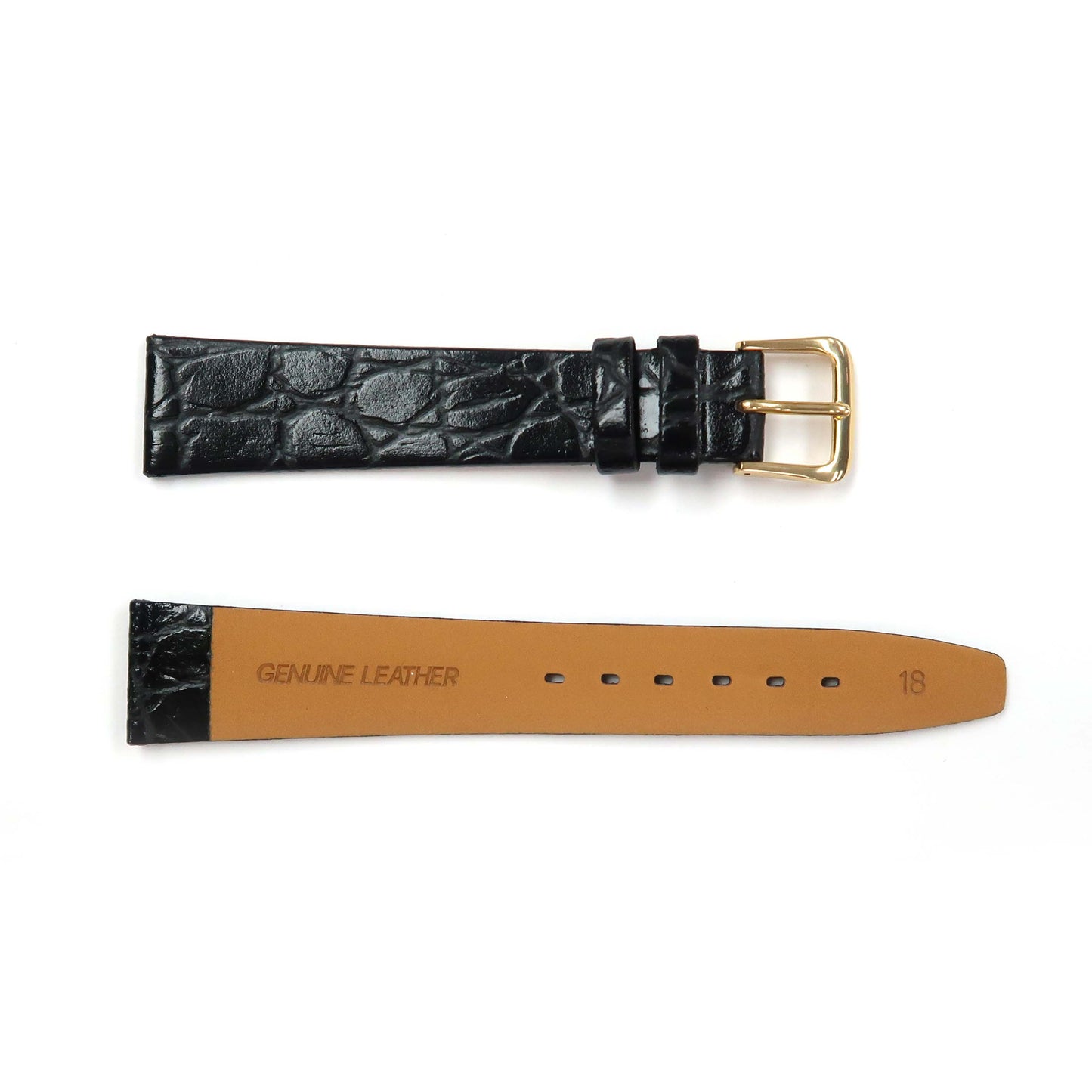 Genuine Leather Watch Band 16-20mm Flat Croco Grain in Black and Brown - Universal Jewelers & Watch Tools Inc. 