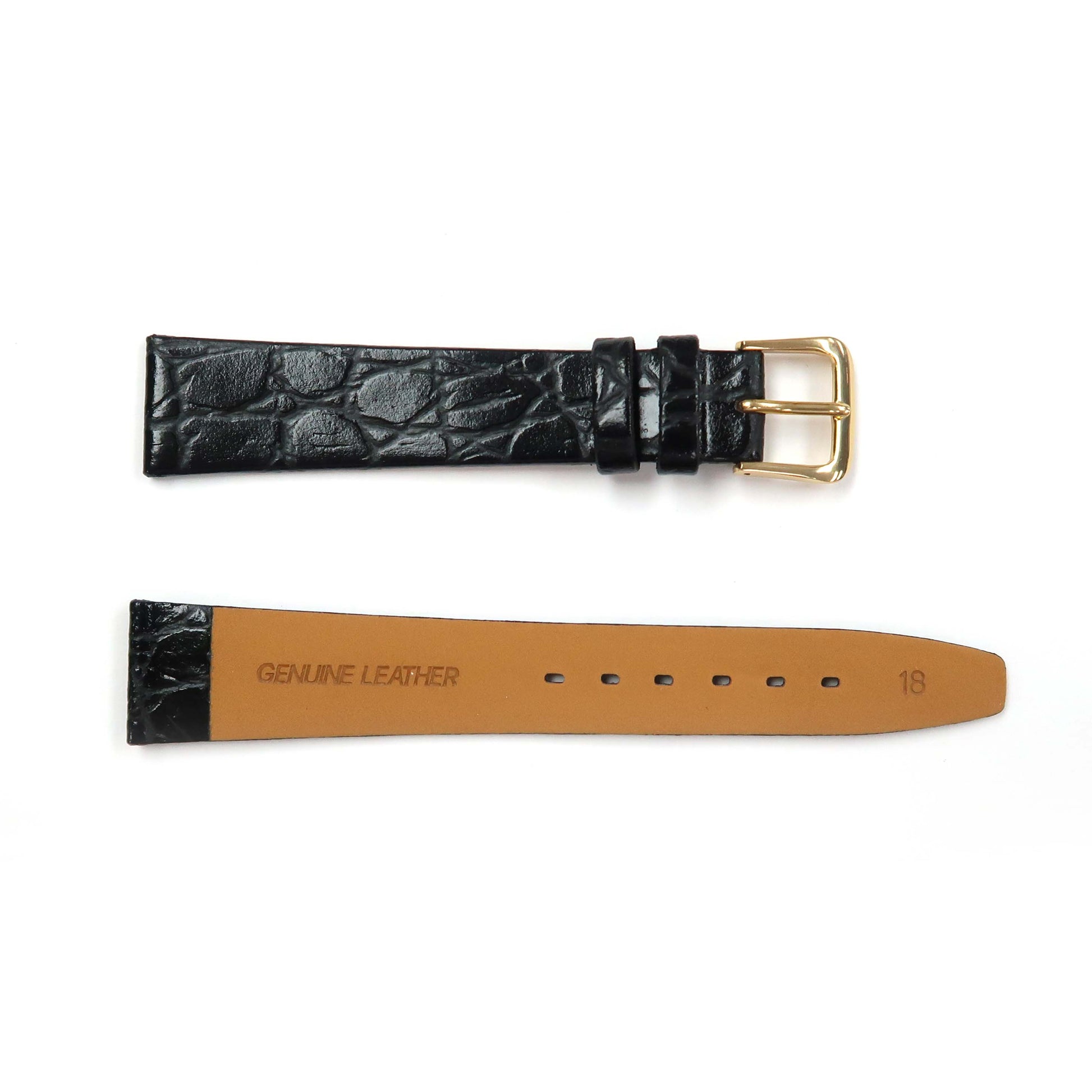 Genuine Leather Watch Band 16-20mm Flat Croco Grain in Black and Brown - Universal Jewelers & Watch Tools Inc. 