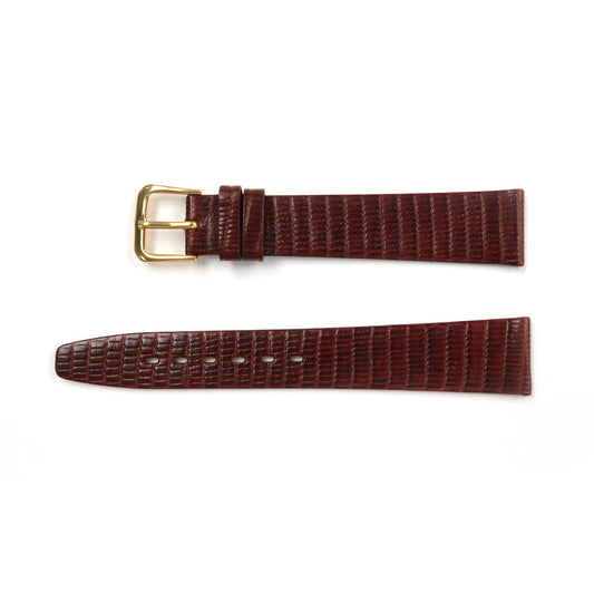 Genuine Leather Watch Band 16-18mm Flat Stitched Lizard Grain in Black and Brown - Universal Jewelers & Watch Tools Inc. 