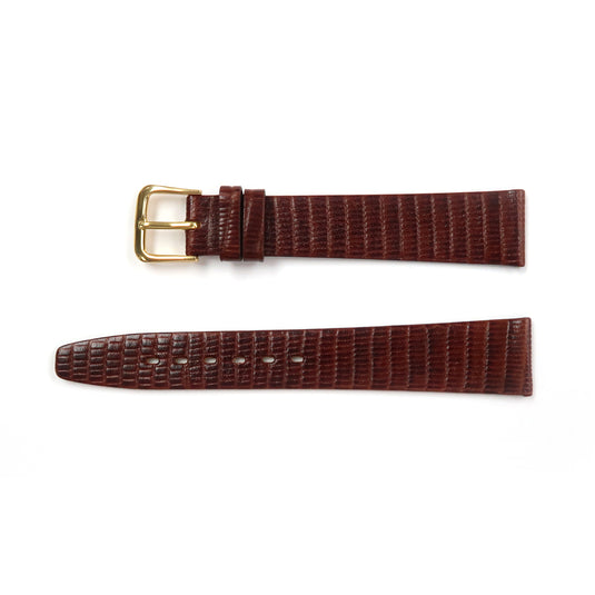 Genuine Leather Watch Band 16-18mm Flat Stitched Lizard Grain in Black and Brown - Universal Jewelers & Watch Tools Inc. 