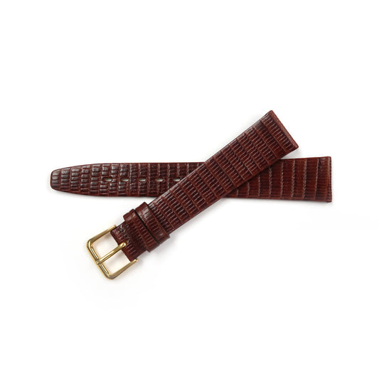 Genuine Leather Watch Band 16-18mm Flat Stitched Lizard Grain in Black and Brown - Universal Jewelers & Watch Tools Inc. 
