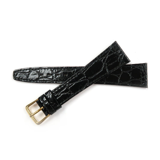 Genuine Leather Watch Band 16-20mm Flat Stitched Alligator Grain in Black and Brown - Universal Jewelers & Watch Tools Inc. 