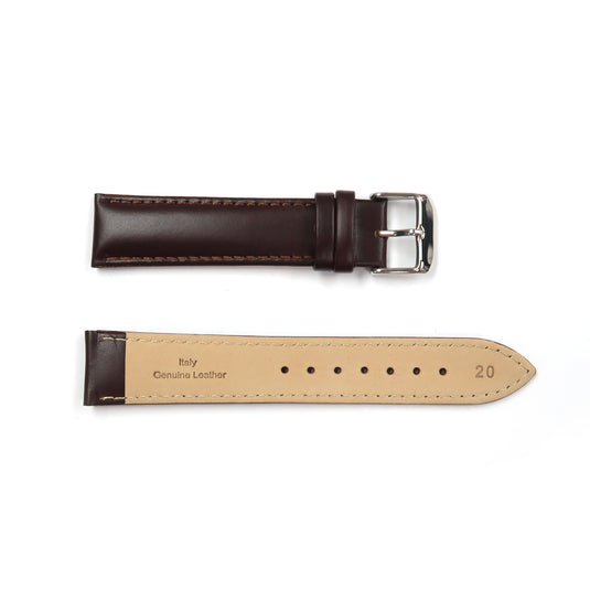 Genuine Leather Watch Band 16-24mm Padded Classic Plain Grain Stitched in Black and Brown - Universal Jewelers & Watch Tools Inc. 
