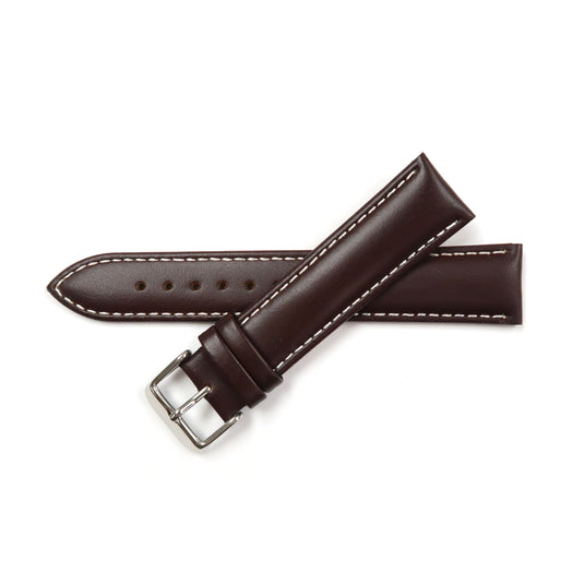 Genuine Leather Watch Band 16-24mm Padded Classic Plain Grain Stitched in Black and Brown - Universal Jewelers & Watch Tools Inc. 